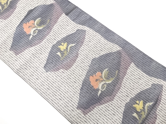 草花模様織り出し　名古屋帯